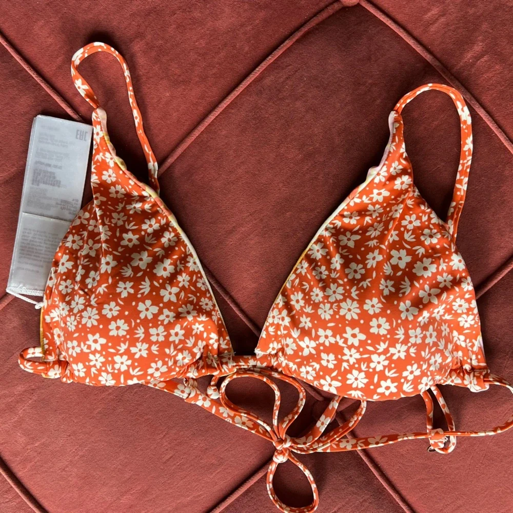 Billabong Reversible Floral Triangle Bikini Top Orange Daisy Retro Print Size S - Picture 5 of 6